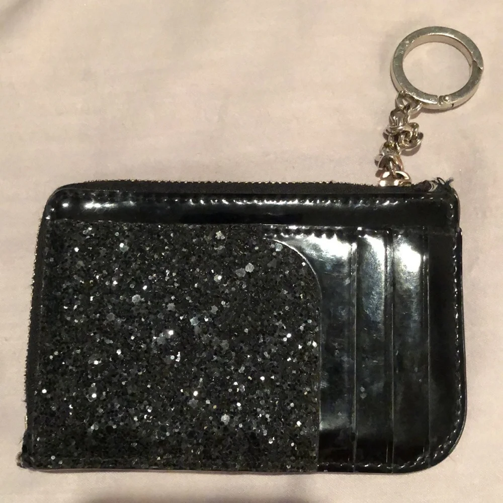 Kate Spade Black Glitter Key Zip Card Case